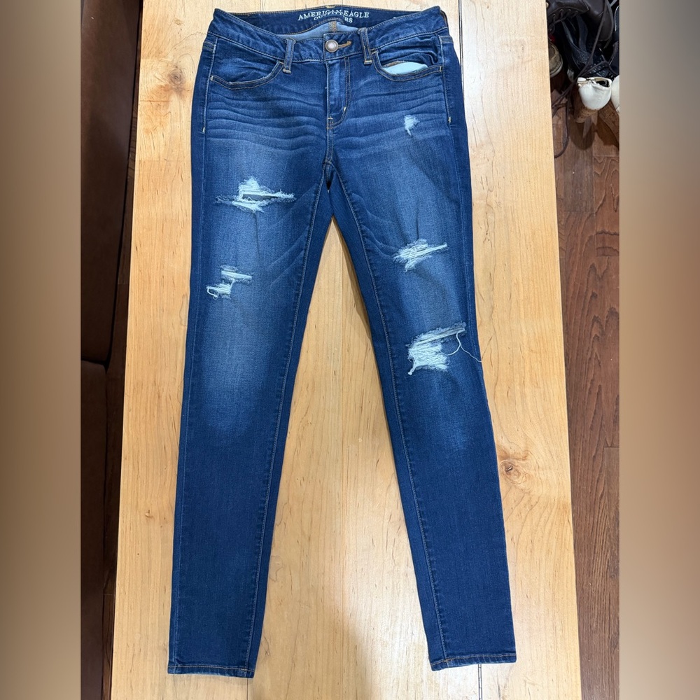 American Eagle Outfitters Women's Ripped Dark Blue Skinny Jeggings